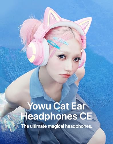 YOWU RGB Cat Ear Headphone CE Wireless 5.2 Foldable Gaming Headset with SoundMage Acoustic System, Built-in Mic & Customizable Lighting and Effect via APP, Designed for Gamer Girls (Pink) YOWU RGB Cat Ear Headphone CE Wireless 5.2 Foldable Gaming Headset with SoundMage Acoustic System, Built-in Mic & Customizable Lighting and Effect via APP, Designed for Gamer Girls (Pink)