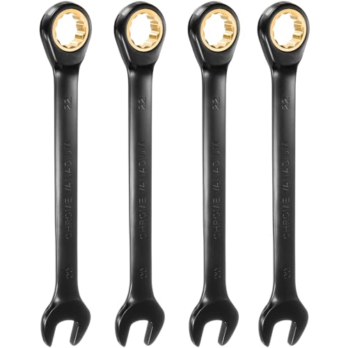 sourcing map 4Pcs Ratcheting Spanner 22mm Metric Open End Wrench 72-Teeth CR-V Steel 12 Point Nickel Plated Combination Ratchet Wrench for Fasteners Nut Bolt