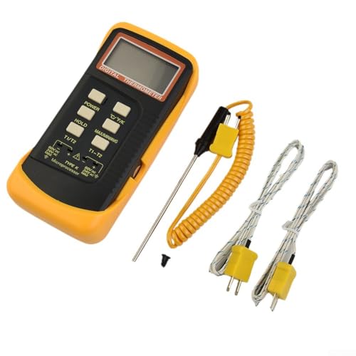 Dual Channel K-Type Digital Thermocouple Thermometer 6802 II,2 Sensors & Probe, -50°C to 1300°C Range,Data Hold Function,Large LCD Display