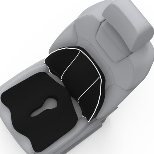 Image of Pillow Kit Memory Foam Back Support and Siting Cushion Ergonomic Adjust Sitting Position Relief Pain for Car or Office Chair. (Midnight Black, Spine Support)
