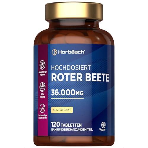 Rote Beete Tabletten Hochdosiert 36.000mg | 120 Vegane Stück | Beete Superfood | Beetroot Extrakt | Horbaach