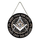 1 Pcs 12 Inch Round Hanging Decorative Wood Plaque Wooden Sign Masonic Freemason Symbols-Freemason Gods Lodge Mason Symbol Masonic Ancient Conspiracy Egyptian Secret Mystic Sacred Geometry(1) with