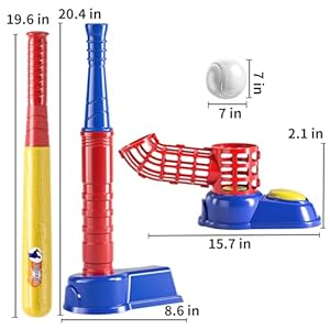 TEMI 2 in 1 Tee Ball Set for Kids 3 8 Kids Baseball T Ball Set with 10 Balls Step on Pitching Machine Batting Tee Outdoor Sport Toy Games for 3 12 Year Old Boys Girls Toddler