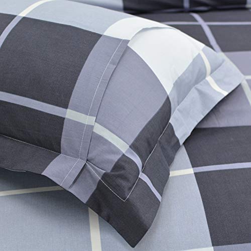 Fadfay Buffalo Plaid Duvet Cover Set 3Pcs 100% Cotton Bedding Set Gingham Plaid Geometric Checker Grey And White With Zipper Closure, 1Duvet Cover + 2Pillowcases, King/Cal King Size #TOP6