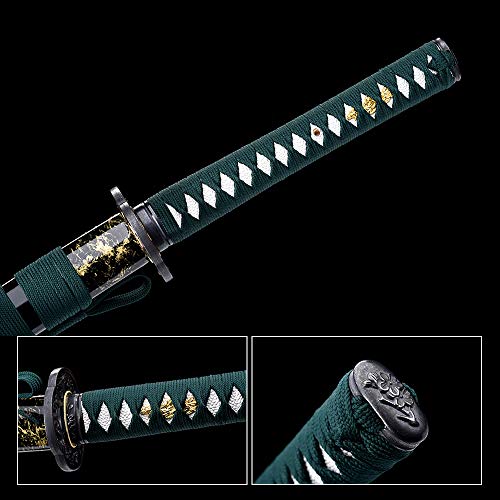 fengze Handmade Samurai Sword, 40 Inch Damascus Steel Ultra Sharp Fully Hand Forged Katana Sword for Real Battle, Full Tang, Clay Tempered (The Shadow)