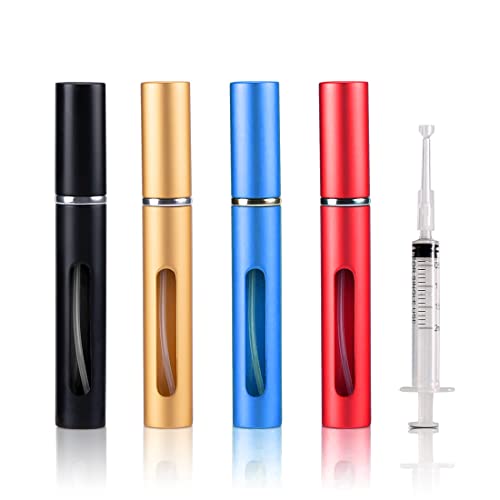 UCUNJIA Lot de 4 vaporisateur parfum vide, distributeur de parfum portable 5 ml, livré avec un distributeur, recharges mini pulvérisateur de parfum Cover