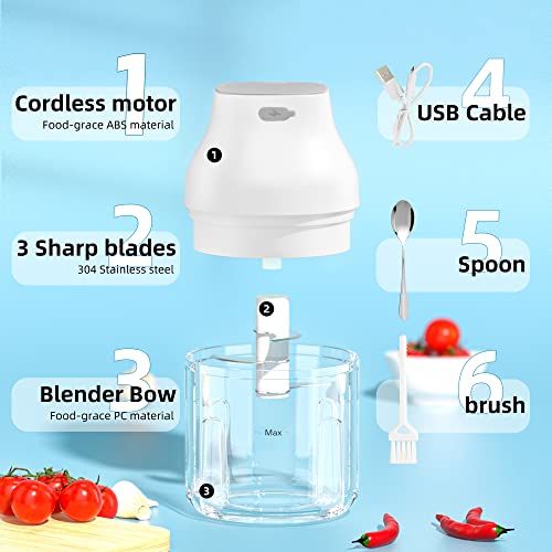 Electric Garlic Chopper, Tulevik 250Ml Mini Portable Veggie Chopper, Usb Rechargeable Garlic Grinder With Spoons And Brushes, Wireless Small Food Processor For Ginger, Chili, Meat, Etc (White) #TOP1