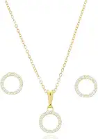 Conjunto Colar E Brinco Feminino Folheado A Ouro 18k Pingente Redondo Cravejado Elegante Perfeito Para Presente