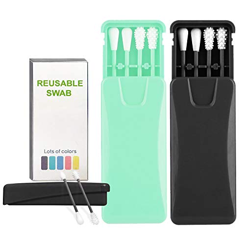 Preisvergleich Produktbild 2 Kisten Wattestäbchen Wiederverwendbar, Ohrstäbchen für Babe, Waschbares Silikon Sicherheit Wattestäbchen für Make-up,Ohrreinigung (Grün + schwarz)