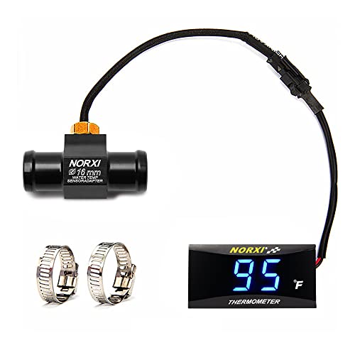 Motorcycle Water Temp Gauge Fahrenheit Display 32~392F Over-Temperature Alert, Universal Digital Temperature Meter with Temp Sensor Adapter for Most Car Marine Motorcycle Digital Meter(Blue,16mm)
