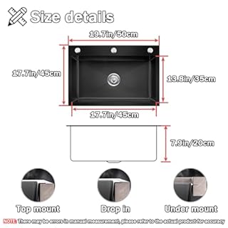19.7 * 17.7in Drop In Kitchen Sink,Black Stainless Steel Single Bowl Sink,Topmount Workstation Sink With Pull Out Faucet,Soap Dispenser And Drain Basket