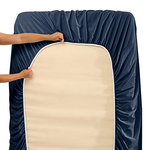 Image of Hearth & Harbor Extra Deep Pocket Queen Size Sheet Set - 4 Piece Ultra Soft & Breathable Bed Sheets Set - Fits Up to 24 inch Mattress - Hotel Luxury Bed Sheet Set, Navy Blue | 4 Piece Bed Sheet Set, Ultra Soft & Breathable, Fits Up to 24 inch Mattress, Hotel Luxury
