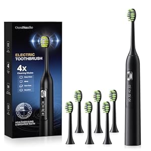 OasiSmile Elektrische Zahnbürste, 42000 VPM Tiefenreinigung, 4 Modi Schallzahnbürstemit 6 Ersatzbürsten für Sauberen Mund, 120 Tage Akku, IPX7 Wasserdicht Zahnbürste für Zuhause & Reise