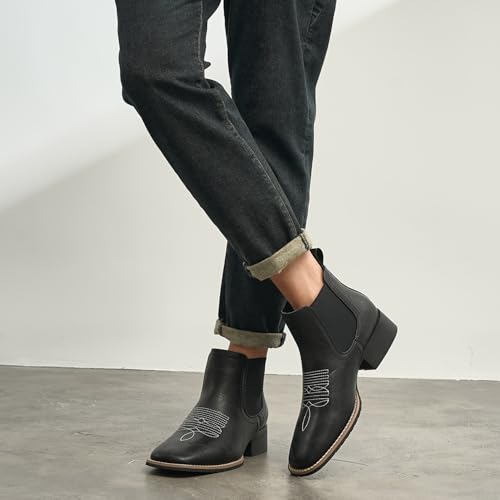 Image of Western Cowboy Boots for Men Square Toe Comfortable Ankle Retro Stylish Boots