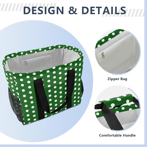 Polka Dots Green White Large Beach Bag Waterproof Beach Tote Bags for Women Travel Gym Pool4