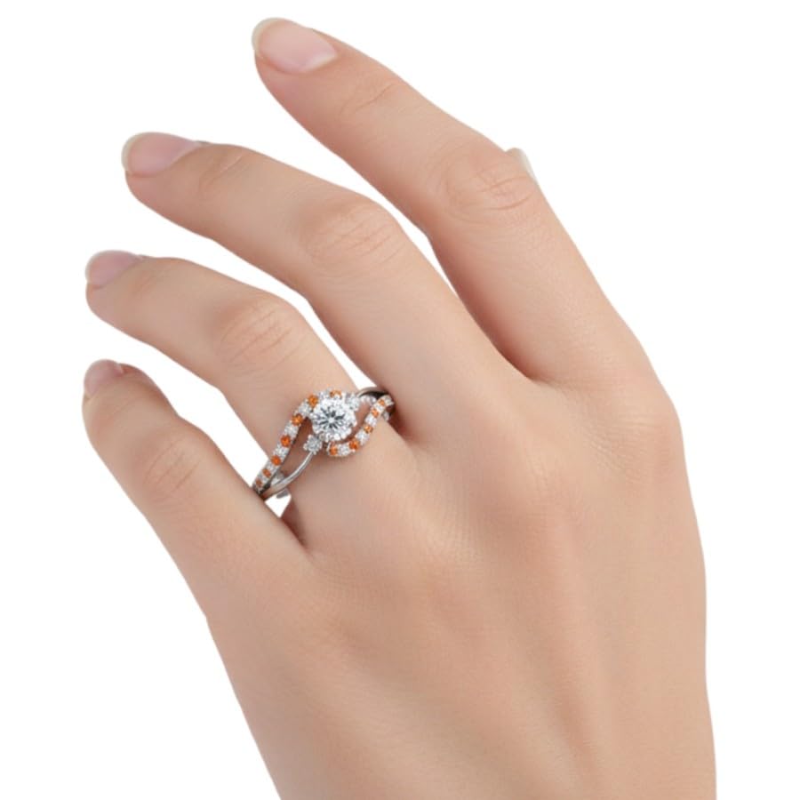 Image of Choose Your Gemstone Swirl 3 Stone Diamond CZ Engagement Ring 925 Sterling Silver Round Shape Side Stone Engagement Rings for Women, Girls and Ladies US Size 4 to 12