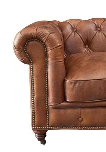 Image of Classic Leatherette Chester Sofa Set Button Tufted, Classic Style Sofa Set 3-Person Sofa for Living Room, Office, and Hallway Colour (Brown Leatherette, 1 Seater Sofa)