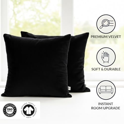 Image of HOMEMONDE Velvet Cushion Covers Set of 5-20x20 Inch Decorative Pillow Cover for Sofa, Couch, Chair, Black