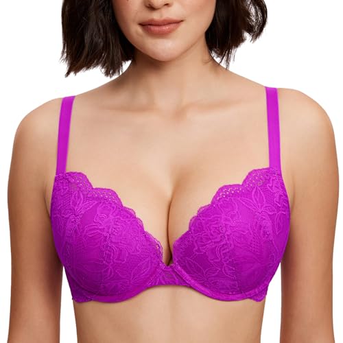 Image of DOBREVA Women's Push Up Lace Bra Underwire Plunge Full Coverage Bras Sexy Plus Size Support