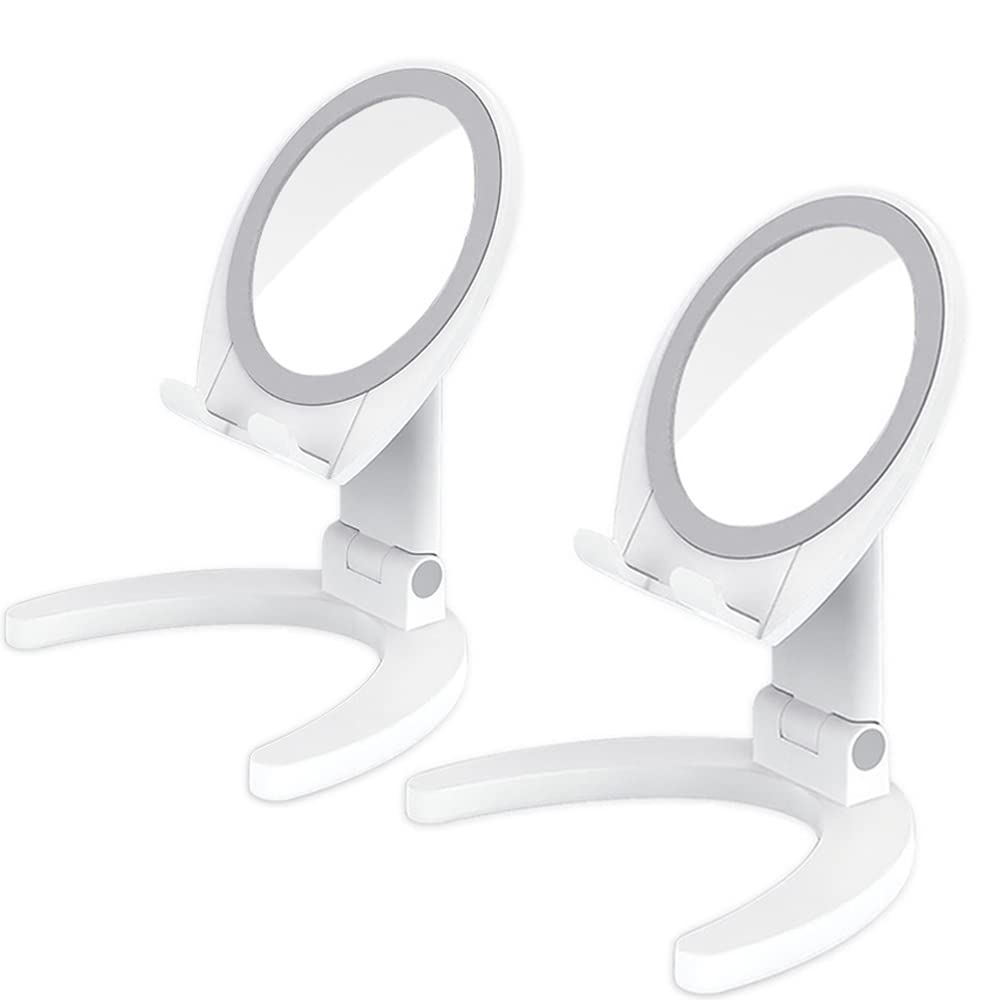 JEWYOCO 2PCS Phone Stand with Mirror Angle Height Adjustable for Desk Compatible with All Mobile Phones Kindle iPad Switch Tablets