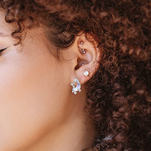 Bdl Moon And Star Earrings - Sterling Silver Crystal 5A Cubic Zirconia Stud Aurora Borealis Earrings Jewelry Birthday Gifts For Women Teen Girls #TOP5