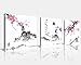 NAN Wind Small Size Traditional Chinese Cherry Blossom Painting of Peach Blossom Canvas Prints 3 Panels Calligraphy Art Paintings Wall Art Poem Print Painting Framed 12x12inches 3pcs/Set