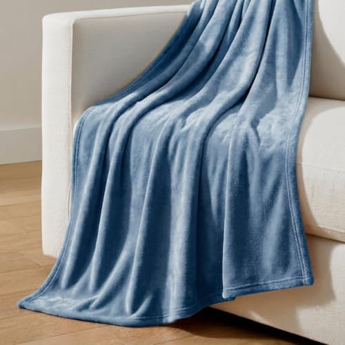 Image of Martha Stewart - King Size Blanket, Ultra-Soft Plush Fleece Throw Blanket with Double-Needle Stitching, 350 GSM, Medium Weight Bedding for Bed or Couch (Bedford Solid Blue)