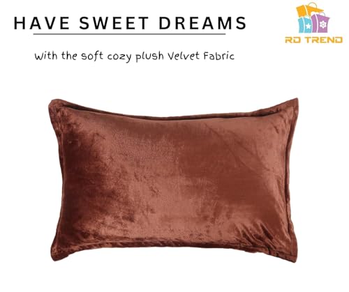 Image of RD TREND Velvet Cushion Covers Set of 2, Soft Long Cushion Covers 18x28 Inches, Rectangular Decorative Throw Pillowcases for Sofa, Bed & Living Room | Solid Coffee