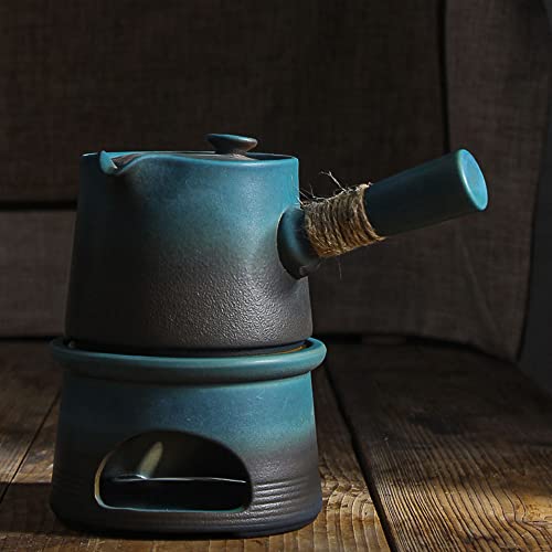 Fanquare Asian Tea Set Traditional, Kiln Glazed Kungfu Tea Set Travel, Blue Chinese Teapot Set With 4 Ceramic Cups, Tea Canister, Warmer #TOP1