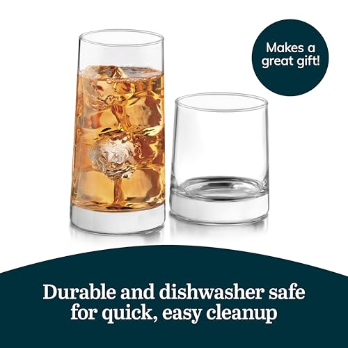 Image of Libbey Cabos 16-Piece Rocks and Tumbler Glasses Set, Angled Glass Cups Set for Water, Juices, and More, Dishwasher-Safe Modern Glassware