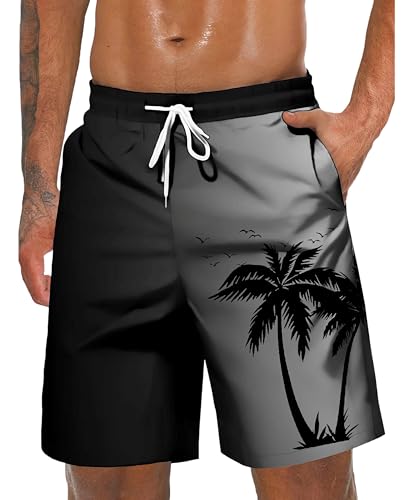 Hodaweisolp Men's Swim Trunks Palm Coconut Tree Print Hawaii Holiday Board Beach Shorts with Pockets