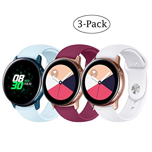 Fit Samsung Galaxy Watch (42mm)/ Galaxy Watch Active (40mm) Bands, 3Pack 20mm Quick Release Stylish Sport Silicone Bands Straps Wristbands Bracelet Watch Band for 42mm Galaxy Watch (Blue Red White)