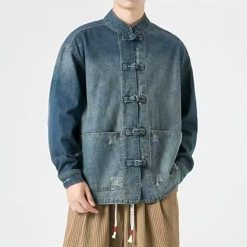 NCDUANSAN New Chinese style button up men's denim jacket, niche long sleeved jacket, casual and fashionable design hip-hop3