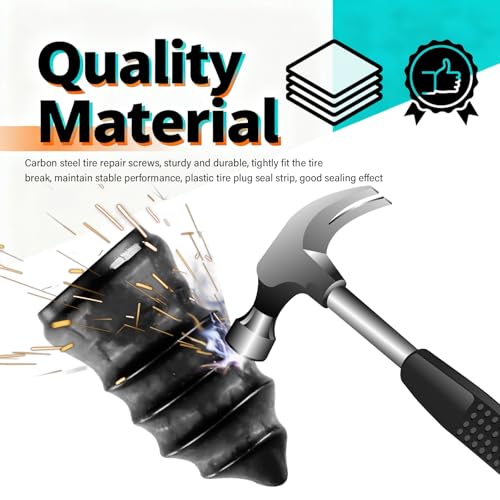 Image of Flat Tire Repair Kit Heavy Duty,All-in-One Tire Plug Kit Includes 60PCS Screw,15PCS Tires Plugs Seal Strip,Screwdriver,Drill,Screw in Tires Plugs Car Emergency Kits for Puncture