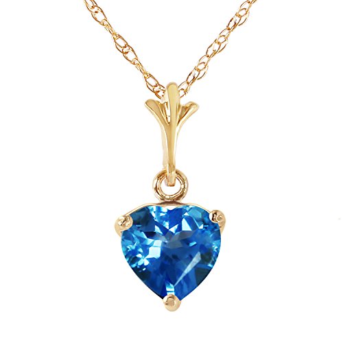 14k Solid Gold Pendant Necklace Heart Shaped Handcrafted Fine Jewelry (18 Inch, Natural Blue Topaz, Yellow Gold)