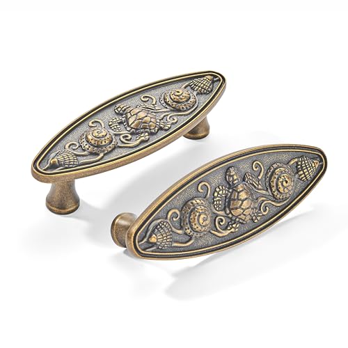 khtumeware 3 inch 5 Pack Antique Brass zinc Alloy Cabinet pulls Suitable for Kitchen cabinets, Bathroom cabinets, wardrobes, Furniture Drawers Handles. Seaside Cottage