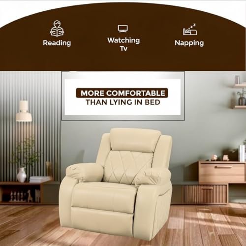 Image of Solis Royale 1 Seater Recliner Sofa Chair | Motorized Recliner Lounge Sofa Chairs for Relaxing | Comfortable Cushioned | Living Room, Bedroom, Office (Relaxyard - Beige, Relaxyard - Leatherette)
