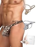 ohyeahlady 2pcs String Tanga Herren Sexy Unterwäsche für Mann T-Back Slip Beule Ouvert Höschen Männer Große Größen Reizwäsche Sissy Dessous Low-Rise Unterhosen Thong Ouvert Underwear Weiß+Leoprd XL