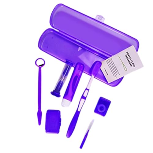 SGERUFZ 8 Piezas Kit Portátil de Cuidado Ortodóntico, Set para Brackets con Cepillo en V, Espejo Bucal, Cepillo Interdental, Hilo Dental y Cera Ortodoncia (Violeta)