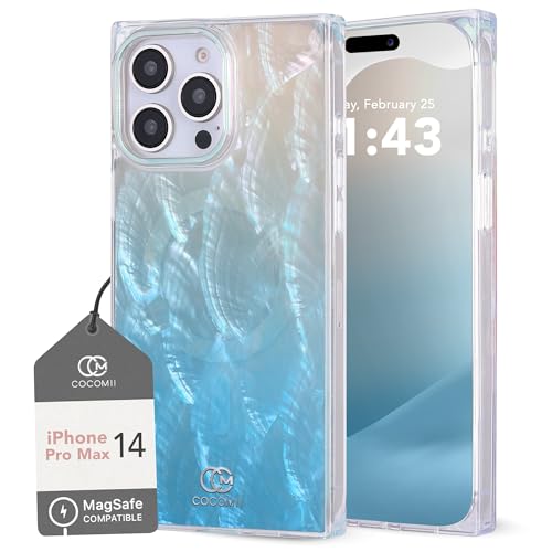 Cocomii - Rectangle Case Compatible with iPhone 14 Pro Max - Compatible with MagSafe, Real Mother of Pearl, Opalescent Seashell, Glossy, Magnetic Case for iPhone 14 Pro Max 6.7 inch, Turquoise Beach