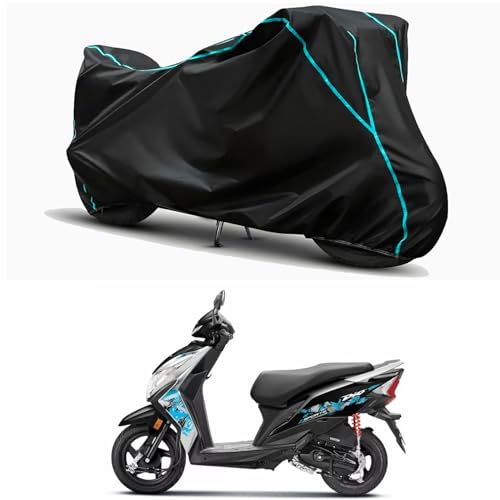 Image of Waterproof Bike Body Cover Compatible for | Honda Dio Sports BS6 | Taffeta Fabric, Sky Piping Design, Bottom Elastic Fit | Dustproof, Sun UV & Rain Protection for All Weather.