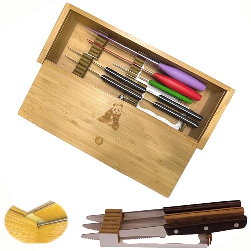 Kid Safe In-Drawer Bamboo Sharp Knives Holder & Organizer. Multi