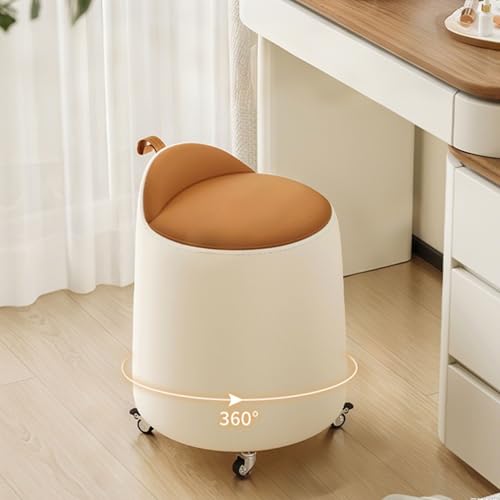 Taburete De Tocador con Ruedas Giratorias 360°,Silla Giratoria,Taburete De Maquillaje Moderno,para Sala De Estar,Dormitorio,Tocador,Oficina Y Rincón De Lectura(Orange)