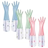 XJMWXHFC 3Pcs Reusable Dishwashing Gloves, Waterproof Long Cuff Non-Slip Household Gloves With Cotton Lined For Laundry, Cleaning, Working, Gardening