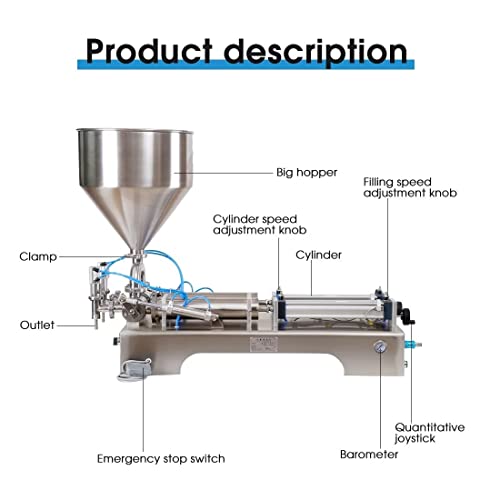 SIERINO Paste Filling Machine - 10-5000 ml Semi-Automatic Horizontal Pneumatic Cream Filling Machine, Stainless Steel Industrial Visco Liquid Filler Quantitative Filling Machine, Dual Head