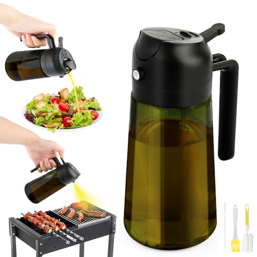 LWMTT Pulverizador Aceite Spray 2 en 1, 470ml Aceite Cocina, Aceitera Antigoteo,Rociador Para Cocinar,Pulverizador Aceite Freidora Aire para Cocina,Freidora de Aire,Ensalada (Verde oliva)