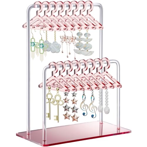NiHome Acrylic Earring Holder with Unique Double-Tiered Design, Cute Miniature Clothing Hangers with Spacious Storage for 48 Pairs, Mirror-Finish Display for Home Vanity & Retail Showrooms (Rose Gold)