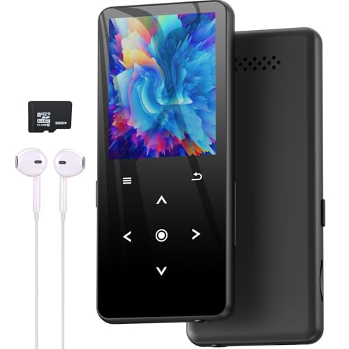 32GB Reproductor MP3 Bluetooth 5.2, Reproductor de Música HiFi MP3 Player Portátil Altavoz HD Incorporado, FM Radio, Grabación, E-Book, Despertador, Soporte Expandible hasta 128G