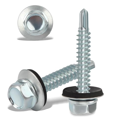 80PCS Roofing Screws with Rubber Washers 4.8x35mm Hex Head Self Tapping Screws Tech Screw for Metal Zinc Plated Corrugated Roofing Cladding Steel Screw for Tin Roof
