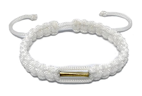 Origin Siam Fait à la main bouddhiste thaï Bracelet Laiton Amulette Blessed Karma Bonne Chance Amour d'amitié Yoga méditation Mindfulness Bracelet Cadeau (Blanc)
